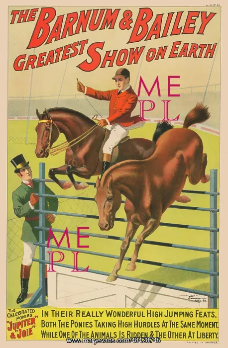 : Vintage Barnum & Bailey circus poster - two ponies : Vintage Barnum & Bailey circus poster - two ponies
