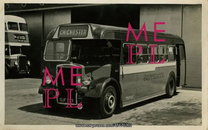 : Vintage Bus to Chichester, 1950s : Vintage Bus to Chichester, 1950s