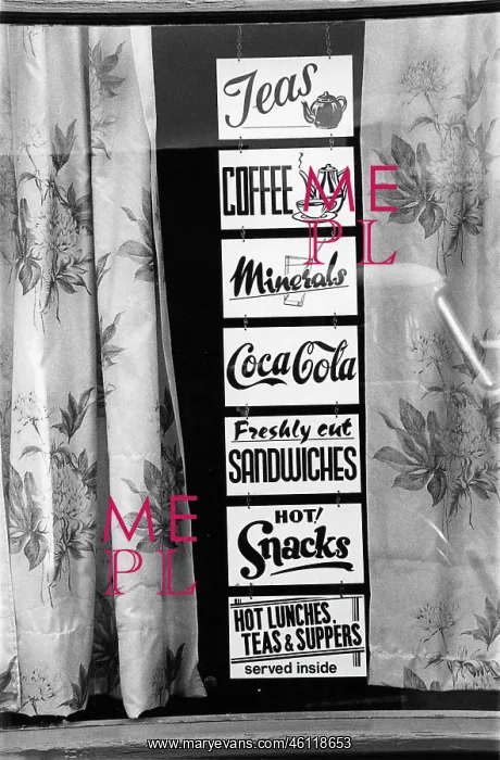 : Vintage cafe window sign listing menu items : Vintage cafe window sign listing menu items