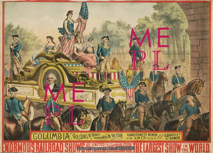 : Vintage circus poster - parade float with Columbia : Vintage circus poster - parade float with Columbia