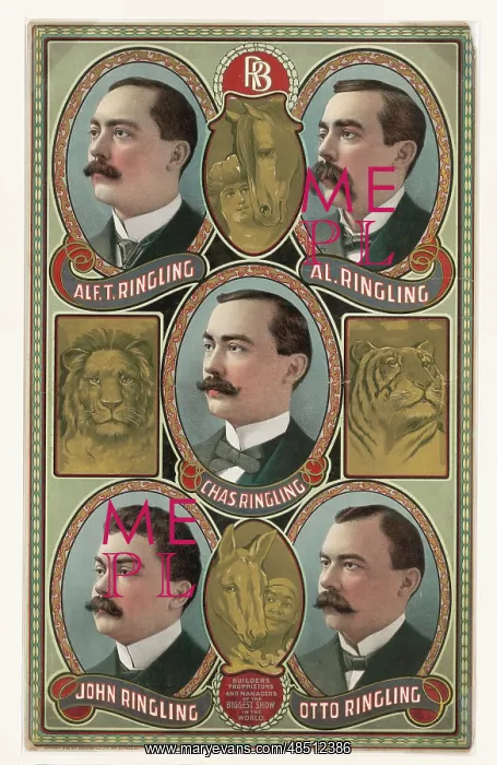 : Vintage circus poster - five Ringling Brother's : Vintage circus poster - five Ringling Brother's