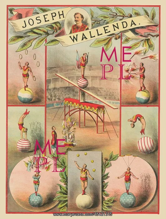 : Vintage circus poster - scenes of acrobatics : Vintage circus poster - scenes of acrobatics