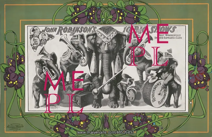 : Vintage circus poster - seven elephants playing : Vintage circus poster - seven elephants playing