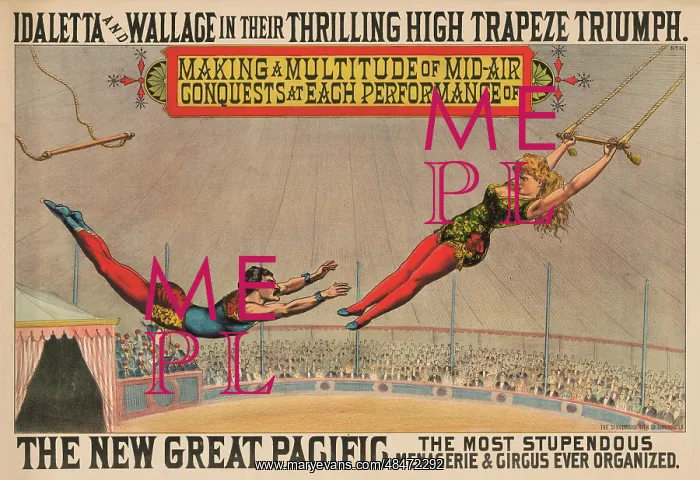 : Vintage circus poster - trapeze performers Idaletta : Vintage circus poster - trapeze performers Idaletta