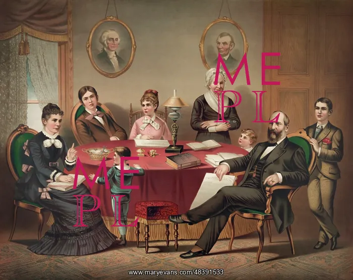 : Vintage lithograph of President Garfield and his : Vintage lithograph of President Garfield and his