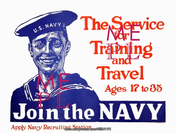 : Vintage US Navy recruiting poster - a smiling sailor : Vintage US Navy recruiting poster - a smiling sailor