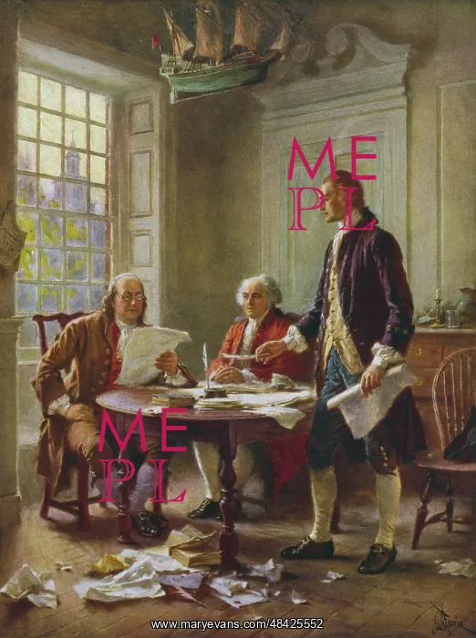 : Vintage painting of the writing of the Declaration : Vintage painting of the writing of the Declaration