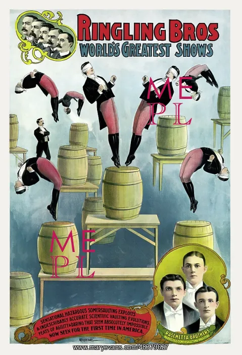 : Vintage Ringling Bros. circus poster showing the : Vintage Ringling Bros. circus poster showing the