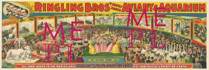 : Vintage Ringling Brothers circus poster with various : Vintage Ringling Brothers circus poster with various