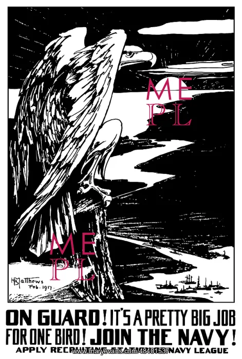 : Vintage World War I poster of a bald eagle : Vintage World War I poster of a bald eagle