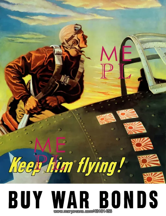 : Vintage World War II poster of a fighter pilot : Vintage World War II poster of a fighter pilot