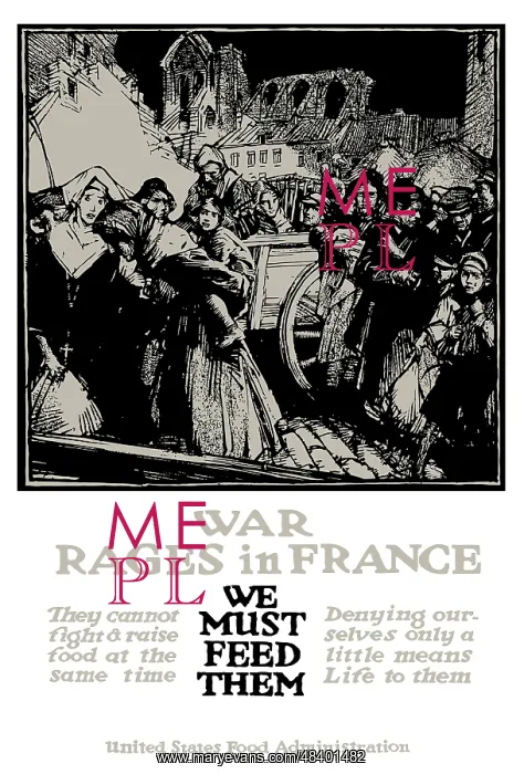: Vintage World War One poster of refugees from : Vintage World War One poster of refugees from