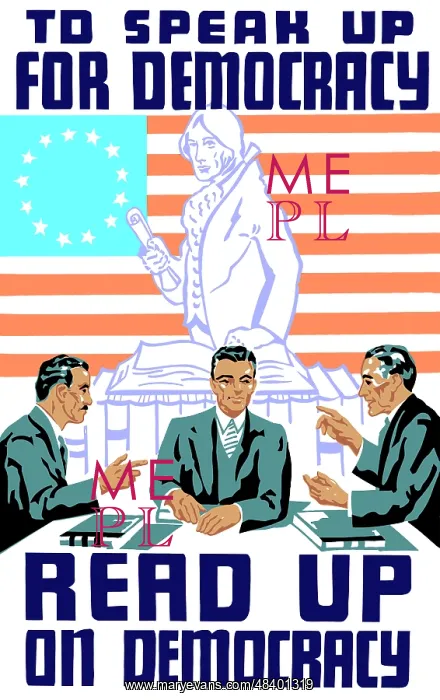 : Vintage WPA poster of three man talking and : Vintage WPA poster of three man talking and