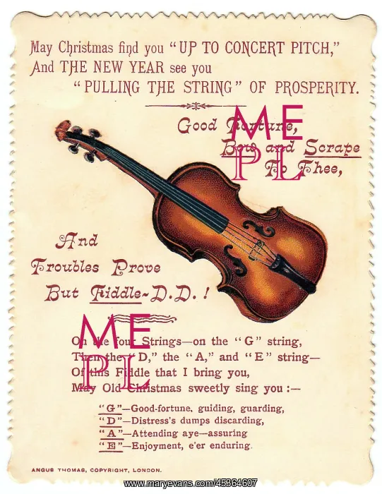  : Violin with comic verse on a Christmas and New Year card