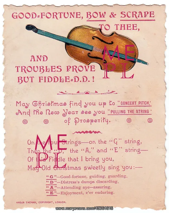 : Violin with comic verse on a Christmas and New Year card