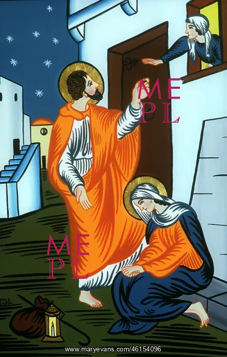 : Virgin Mary and Joseph looking for an hoste : Virgin Mary and Joseph looking for an hoste