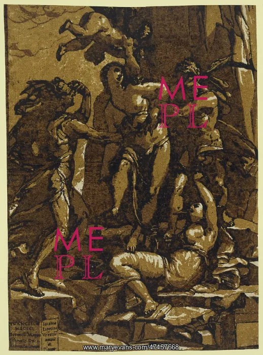 : Virtue. Allegorical print shows a semi-nude female figure resisting two males : Virtue. Allegorical print shows a semi-nude female figure resisting two males