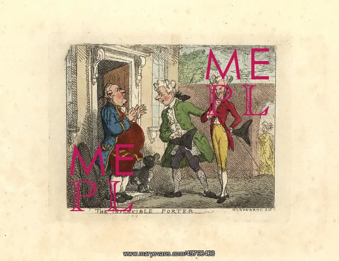 : Visiting gentlemen refused entry to a house by a servant : Visiting gentlemen refused entry to a house by a servant