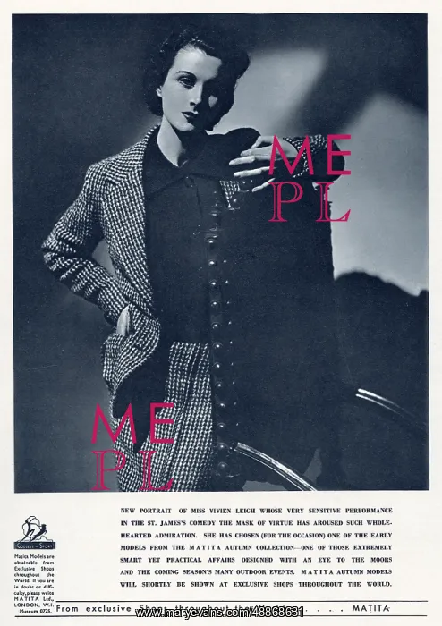 : Vivien Leigh modelling in a Matita advertisement : Vivien Leigh modelling in a Matita advertisement