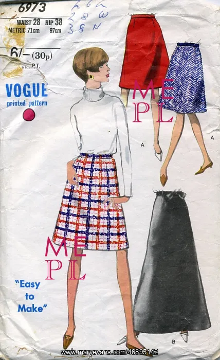 : Vogue pattern for ladies skirts, circa 1960s : Vogue pattern for ladies skirts, circa 1960s
