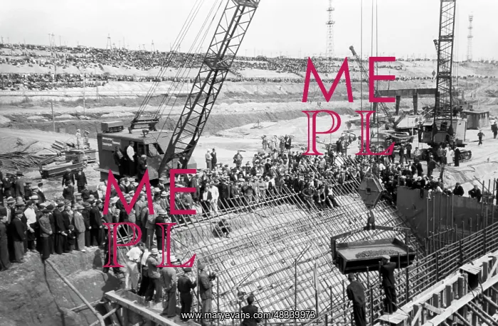 : Volga Hydroelectric Power Station under construction, 1958 : Volga Hydroelectric Power Station under construction, 1958