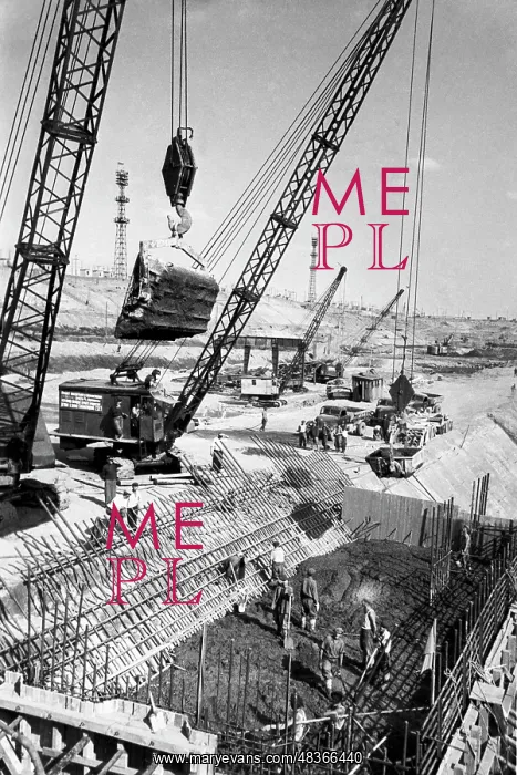 : Volga Hydroelectric Power Station under construction, 1954 : Volga Hydroelectric Power Station under construction, 1954