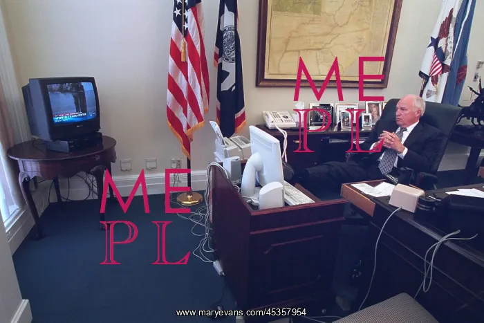 : VP Dick Cheney watching the burning World Trade : VP Dick Cheney watching the burning World Trade