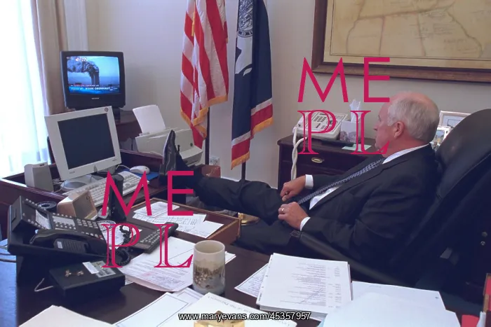 : VP Dick Cheney watching the burning World Trade : VP Dick Cheney watching the burning World Trade