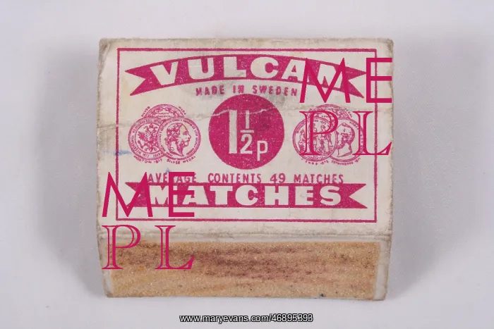 : Vulcan matches, coin print, slogan, matchbox design : Vulcan matches, coin print, slogan, matchbox design