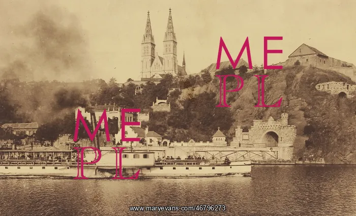 : Vysehrad and a steamer on the Vltava : Vysehrad and a steamer on the Vltava