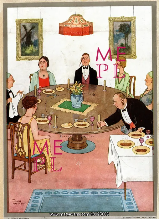 : W Heath Robinson - The New Revolving Dining Table : W Heath Robinson - The New Revolving Dining Table