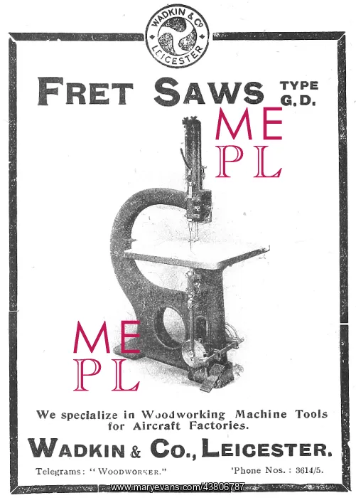 : Wadkin Woodworking Machine Tools. Fret Saw Type G.D. 1918 : Wadkin Woodworking Machine Tools. Fret Saw Type G.D. 1918