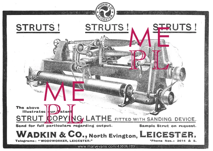 : Wadkin Woodworking Machine Tools. Strut Copying Lathe 1918 : Wadkin Woodworking Machine Tools. Strut Copying Lathe 1918