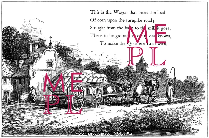 : Wagon loaded with sacks of corn on the road to : Wagon loaded with sacks of corn on the road to