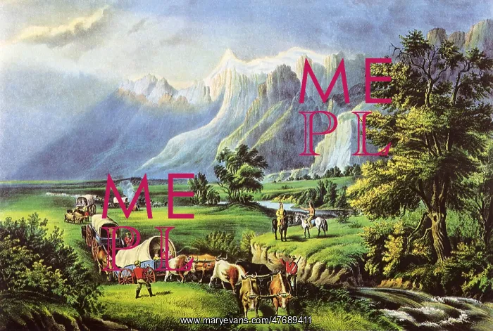 : Wagon Train in Valley 1866 : Wagon Train in Valley 1866