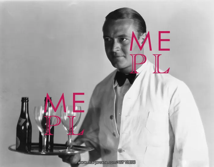 : Waiter with beverages on tray : Waiter with beverages on tray