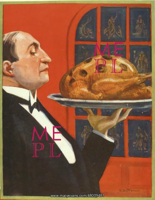 : Waiter carrying roast turkey on a tray : Waiter carrying roast turkey on a tray
