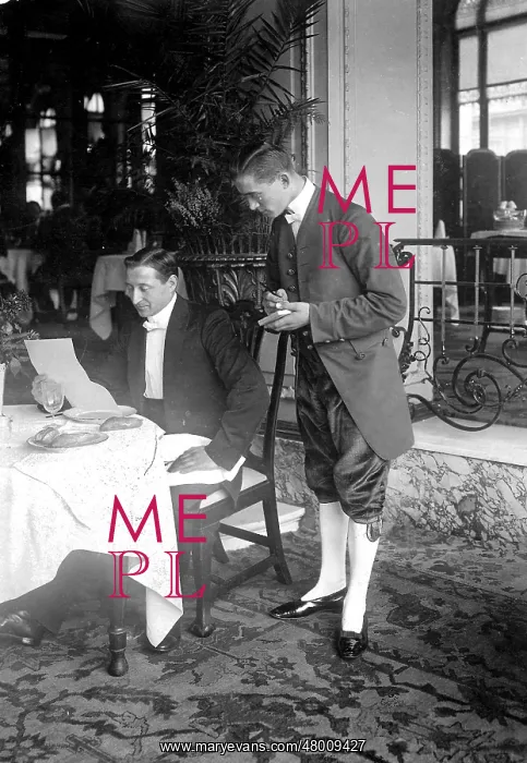 : Waiter notes the customer's order, 1911 : Waiter notes the customer's order, 1911