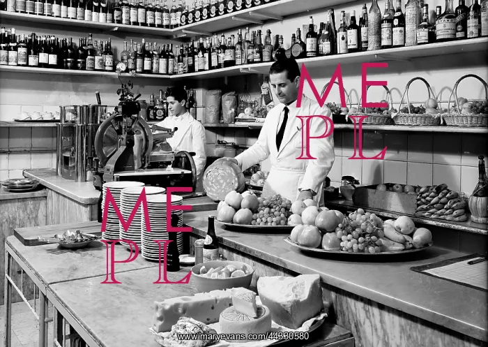 : Italy. Two waiters behind the counters of the Ristorante Diana : Italy. Two waiters behind the counters of the Ristorante Diana