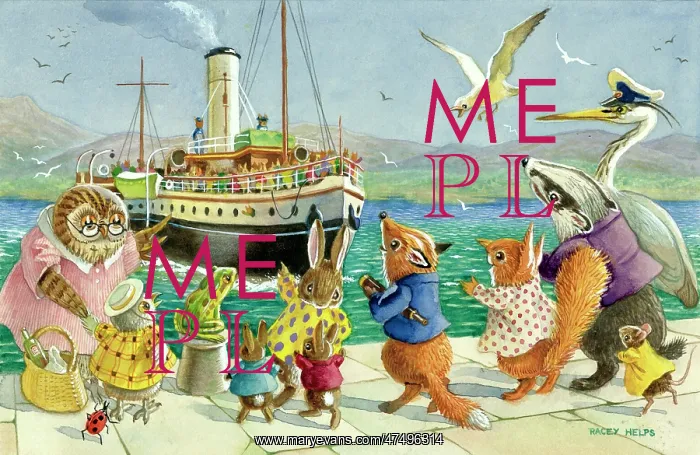 : Waiting for the Paddle Steamer - owl, badger, rabbits, fox : Waiting for the Paddle Steamer - owl, badger, rabbits, fox