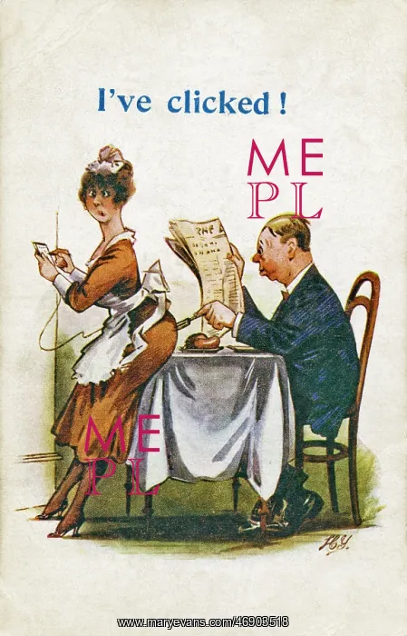  : Waitress and customer on comic postcard