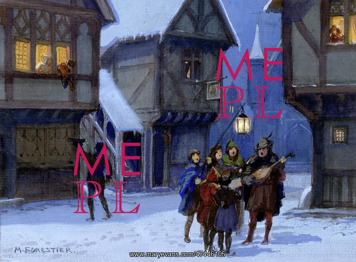  : The Waits - group of medieval singers in snowy street at night