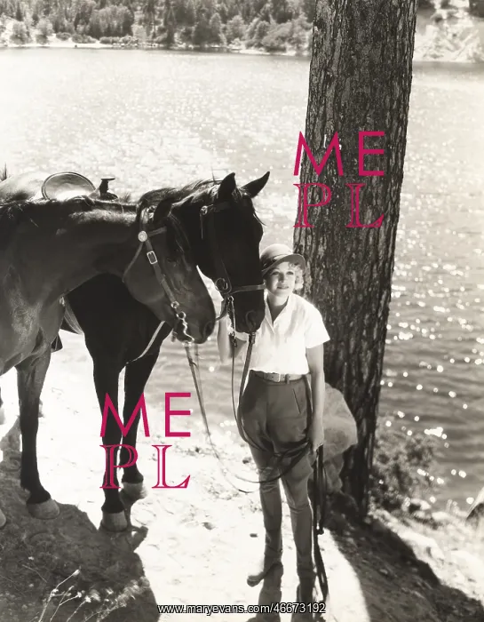 : Walking her horses by the lake : Walking her horses by the lake