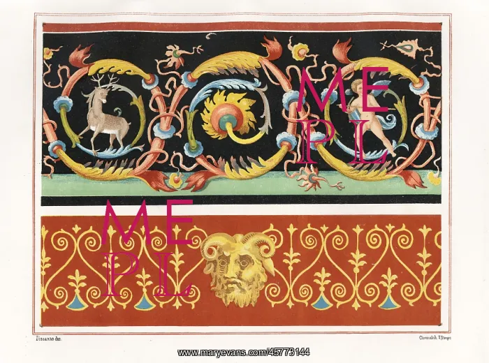 : Wall painting of an arabesque with stag and : Wall painting of an arabesque with stag and