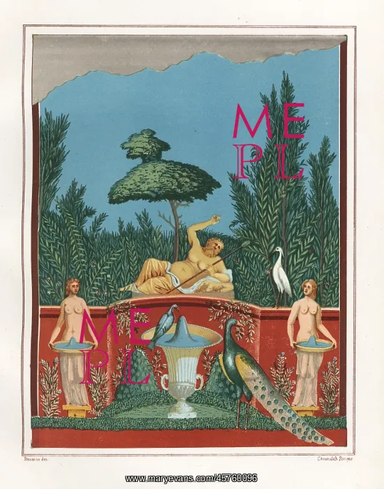 : Wall painting of Bacchus with peacocks and : Wall painting of Bacchus with peacocks and