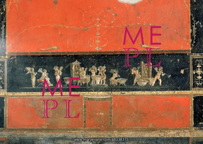: Wall painting, on red and : Wall painting, on red and