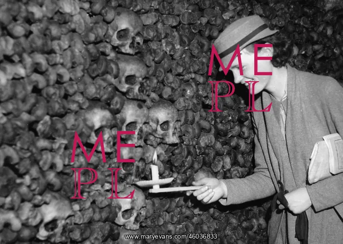 : A wall made of skulls in a catacomb : A wall made of skulls in a catacomb