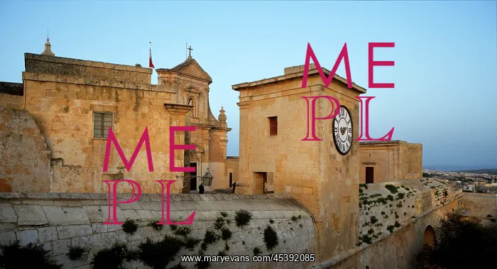 : Malta. Detail of walls and clock tower of the Citadella : Malta. Detail of walls and clock tower of the Citadella