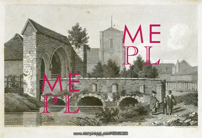 : Waltham Abbey Gatehouse engraving : Waltham Abbey Gatehouse engraving