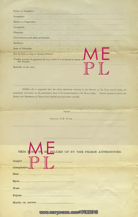 : Wandsworth Reformatory Admission Form Page 2 : Wandsworth Reformatory Admission Form Page 2